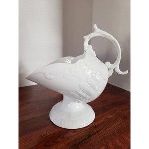 Vintage Sugar Scuttle White Floral Scroll Pattern Scooper Holder
